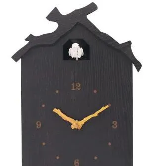 HR Black Wooden Cuckoo Wall Clock And Wood Grain Hands HR Black Wooden Cuckoo Wall Clock And Wood Grain Hands
